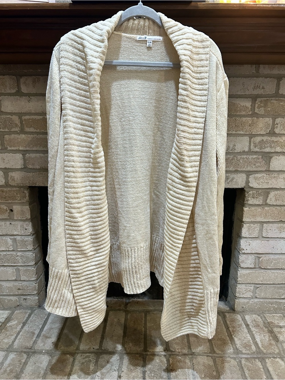 Seven7 Cozy Cream Open-Front Shawl Collar Sweater Cardigan EUC